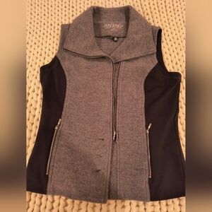 Icelandic Design Vest Women Large Black Knit Gray 100% Wool Full Zip Button